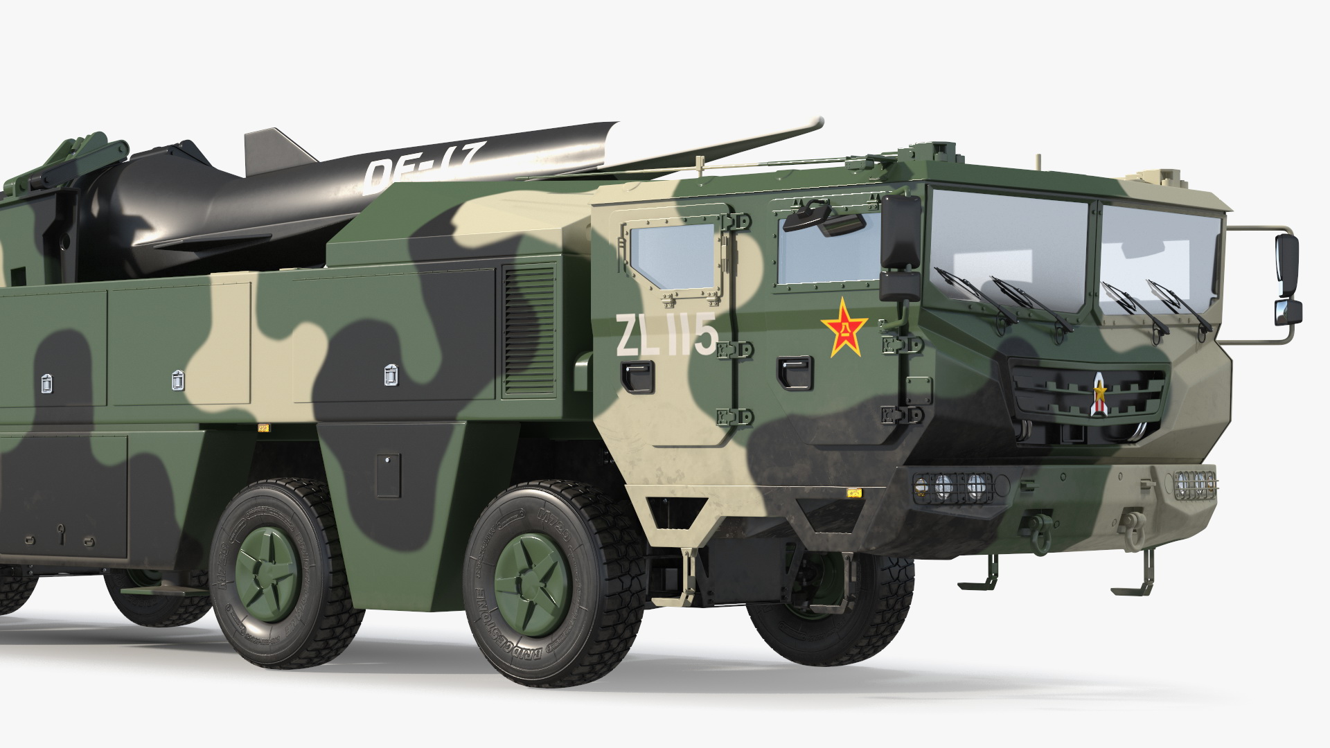 DF-17 Missile on Road Mobile Vehicle Rigged for Maya 3D