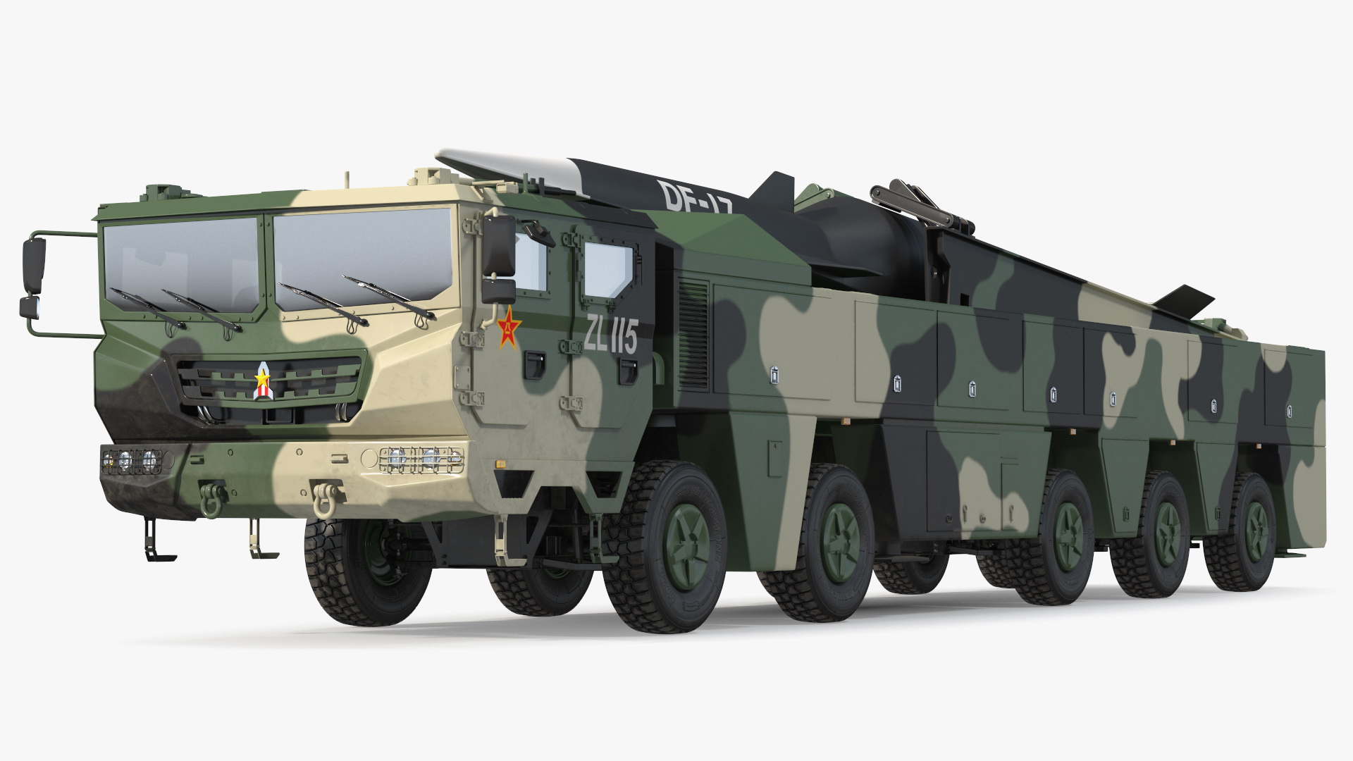 DF-17 Missile on Road Mobile Vehicle Rigged for Maya 3D