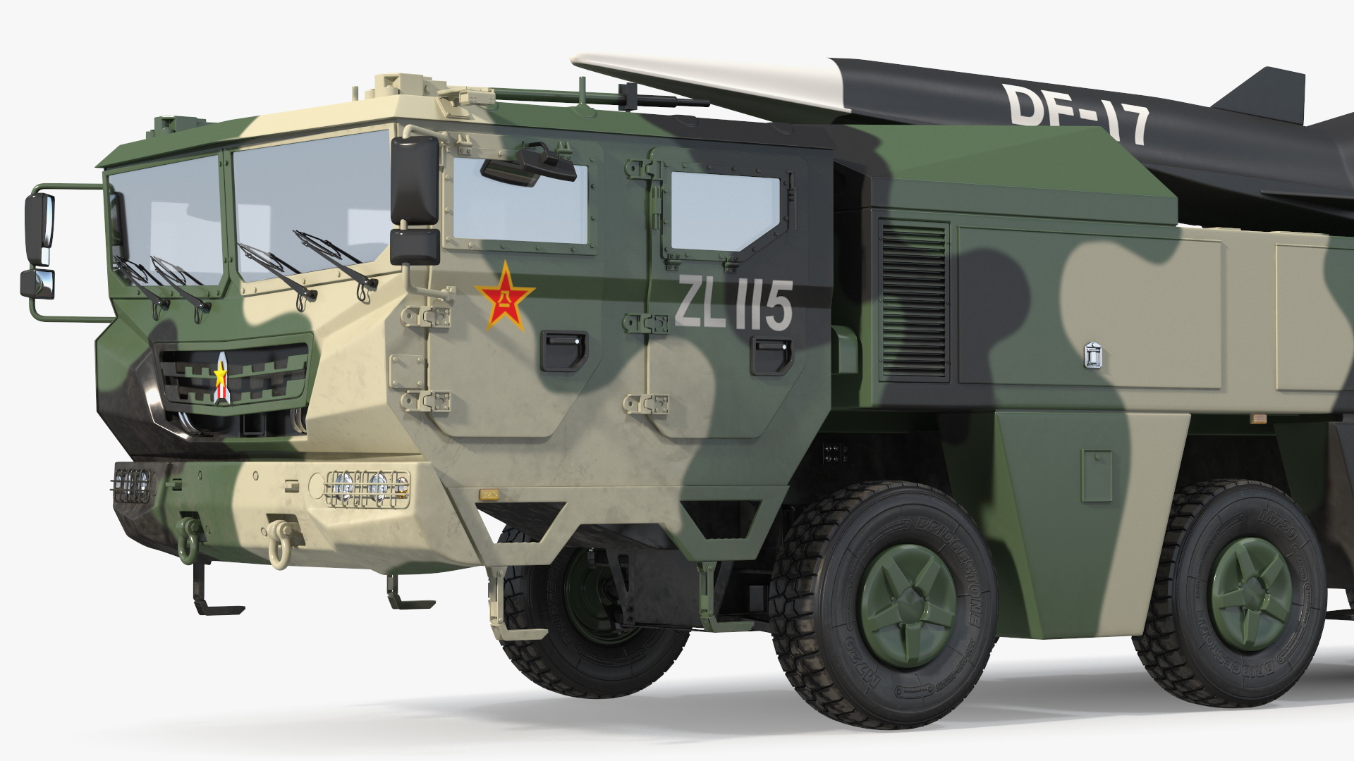 DF-17 Missile on Road Mobile Vehicle Rigged for Maya 3D