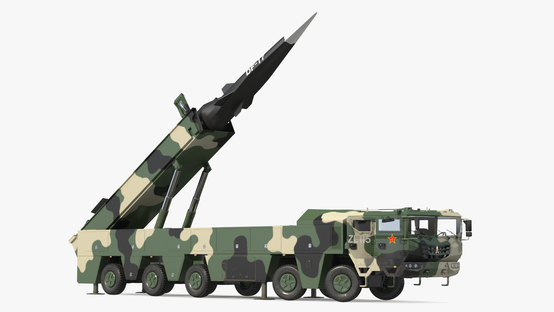 DF-17 Missile on Road Mobile Vehicle Rigged for Maya 3D