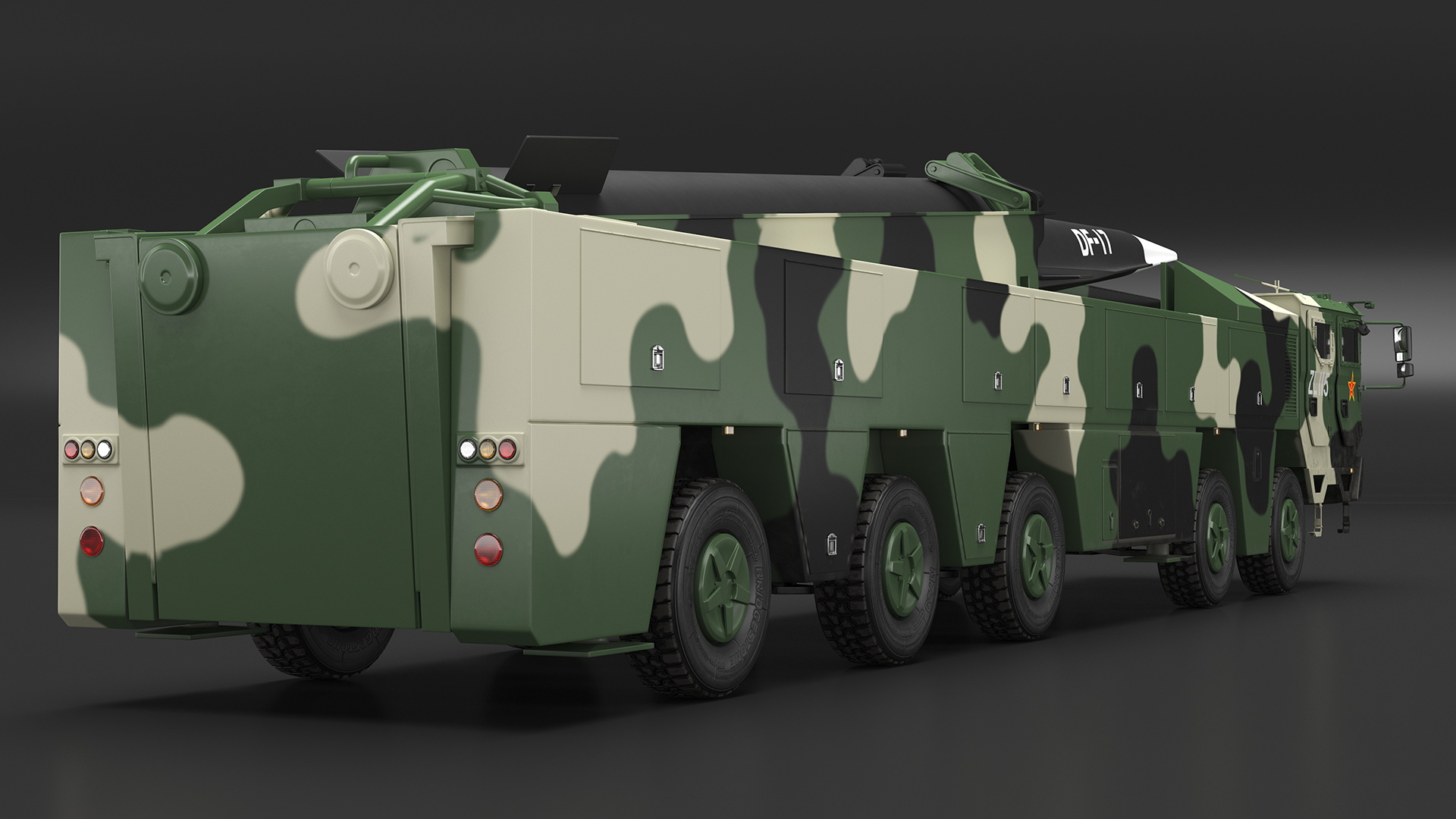 DF-17 Missile on Road Mobile Vehicle Rigged for Maya 3D