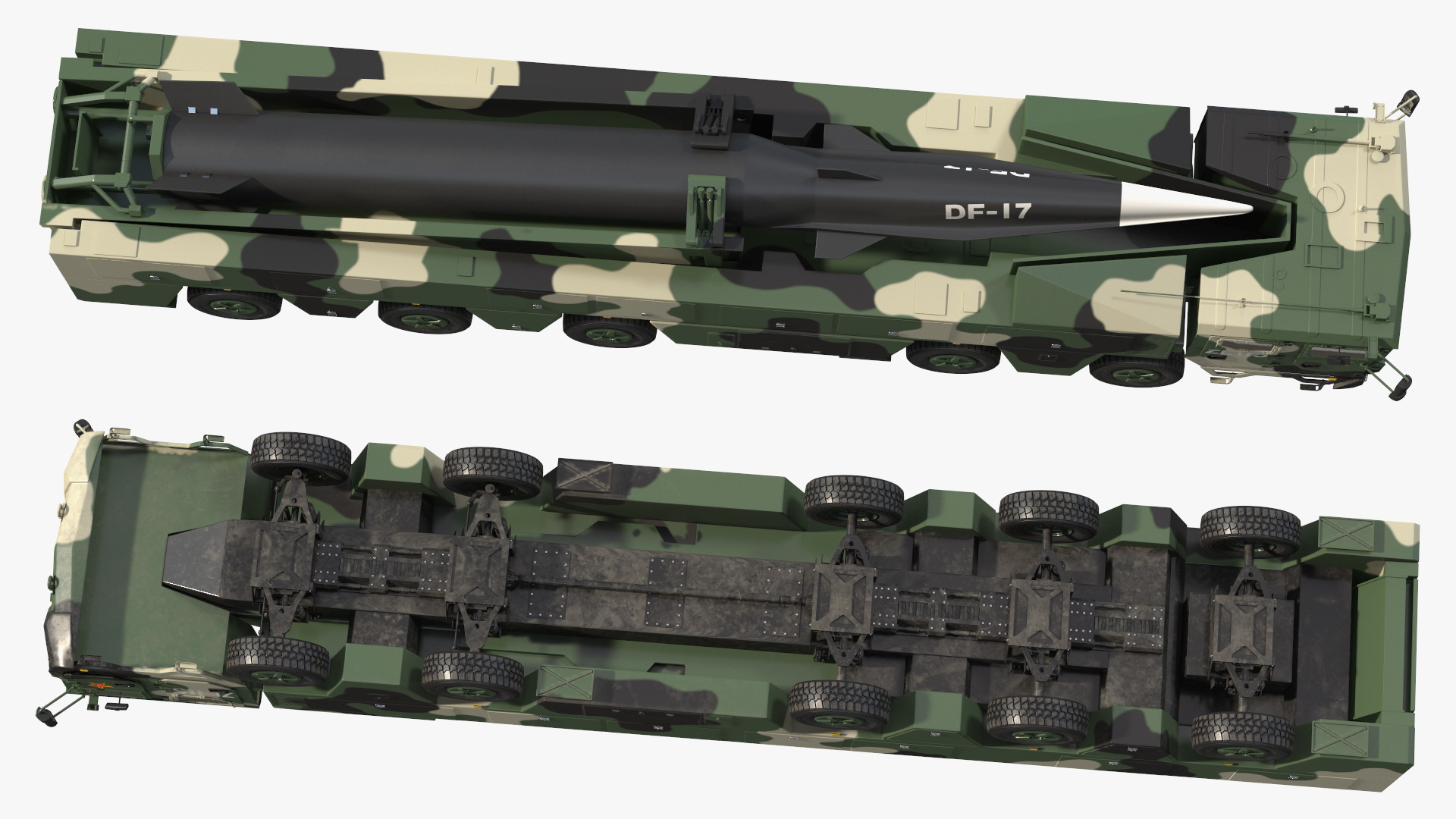 DF-17 Missile on Road Mobile Vehicle Rigged for Maya 3D
