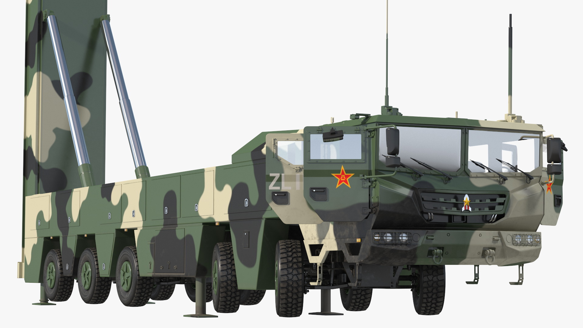 DF-17 Missile on Road Mobile Vehicle Rigged for Maya 3D