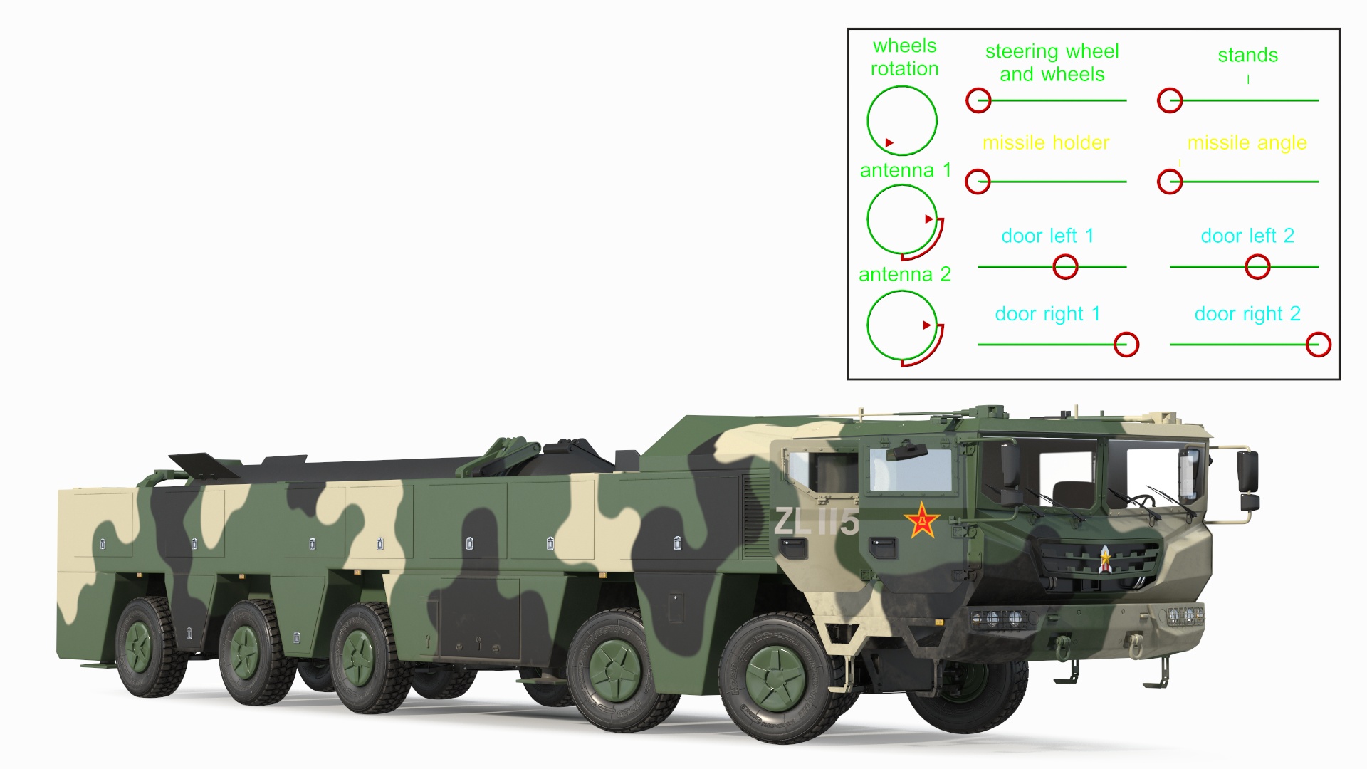 DF-17 Missile on Road Mobile Vehicle Rigged for Maya 3D