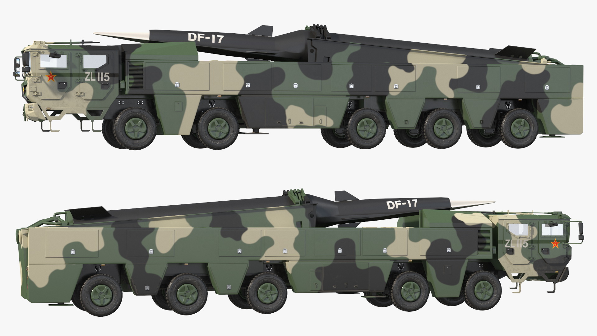 DF-17 Missile on Road Mobile Vehicle Rigged for Maya 3D