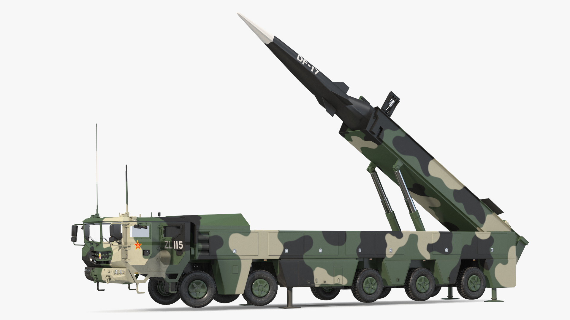 DF-17 Missile on Road Mobile Vehicle Rigged for Maya 3D