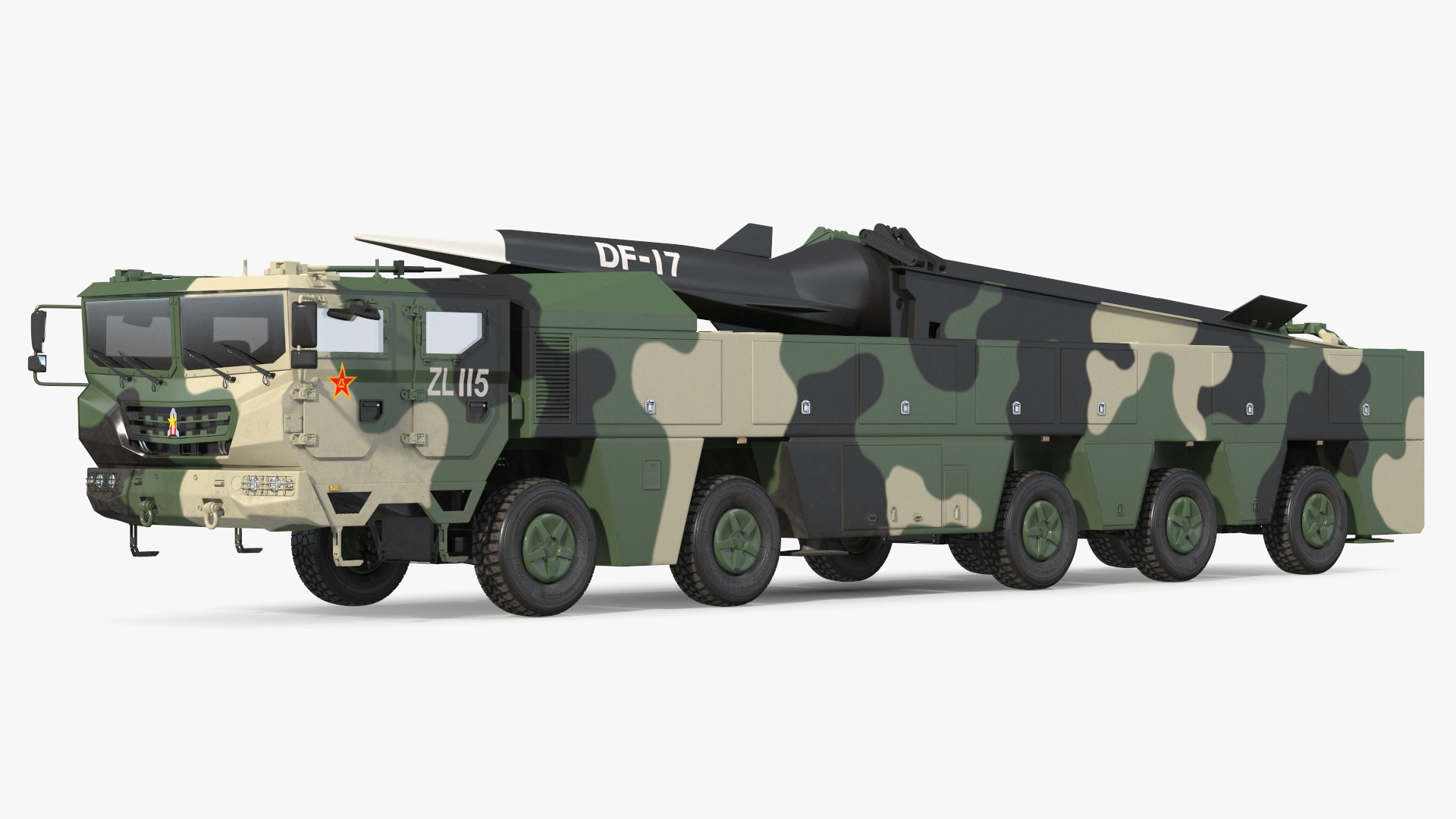 DF-17 Missile on Road Mobile Vehicle Rigged for Maya 3D