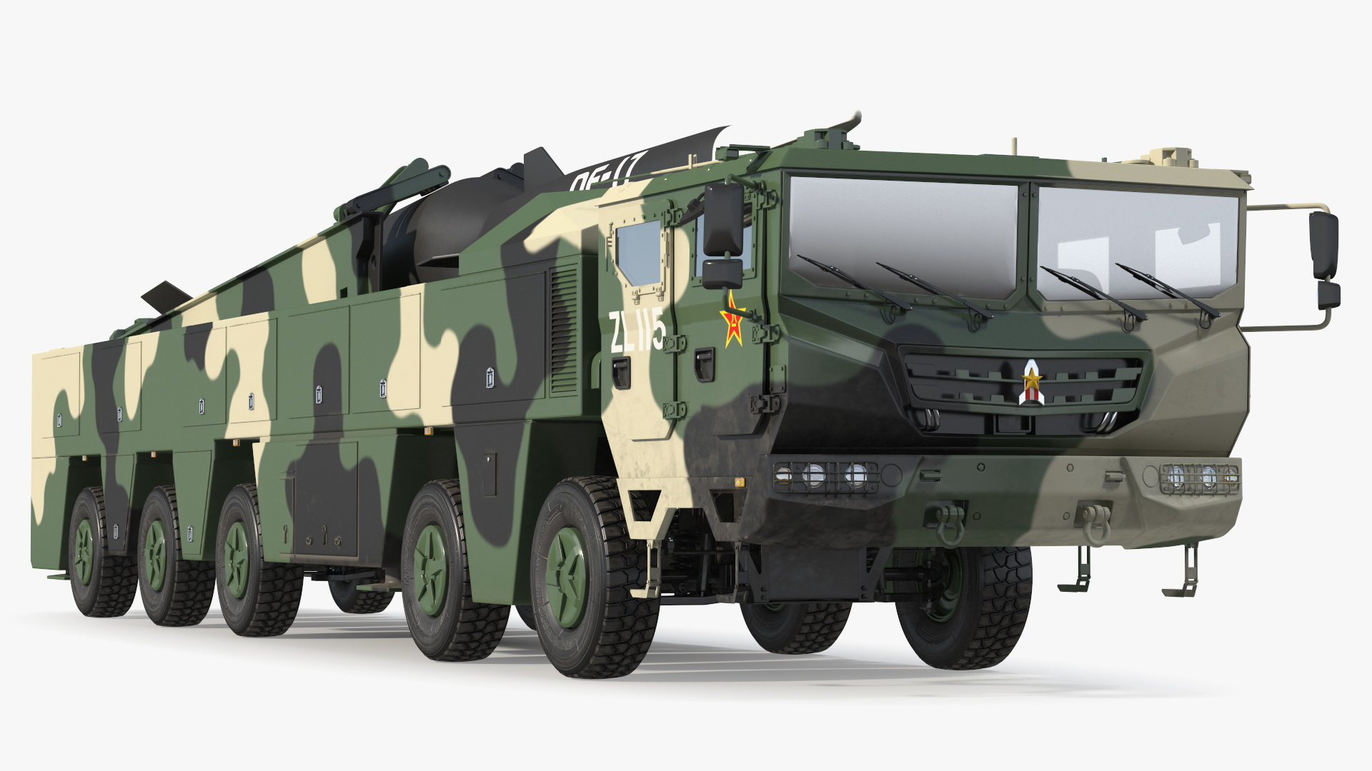 DF-17 Missile on Road Mobile Vehicle Rigged for Maya 3D