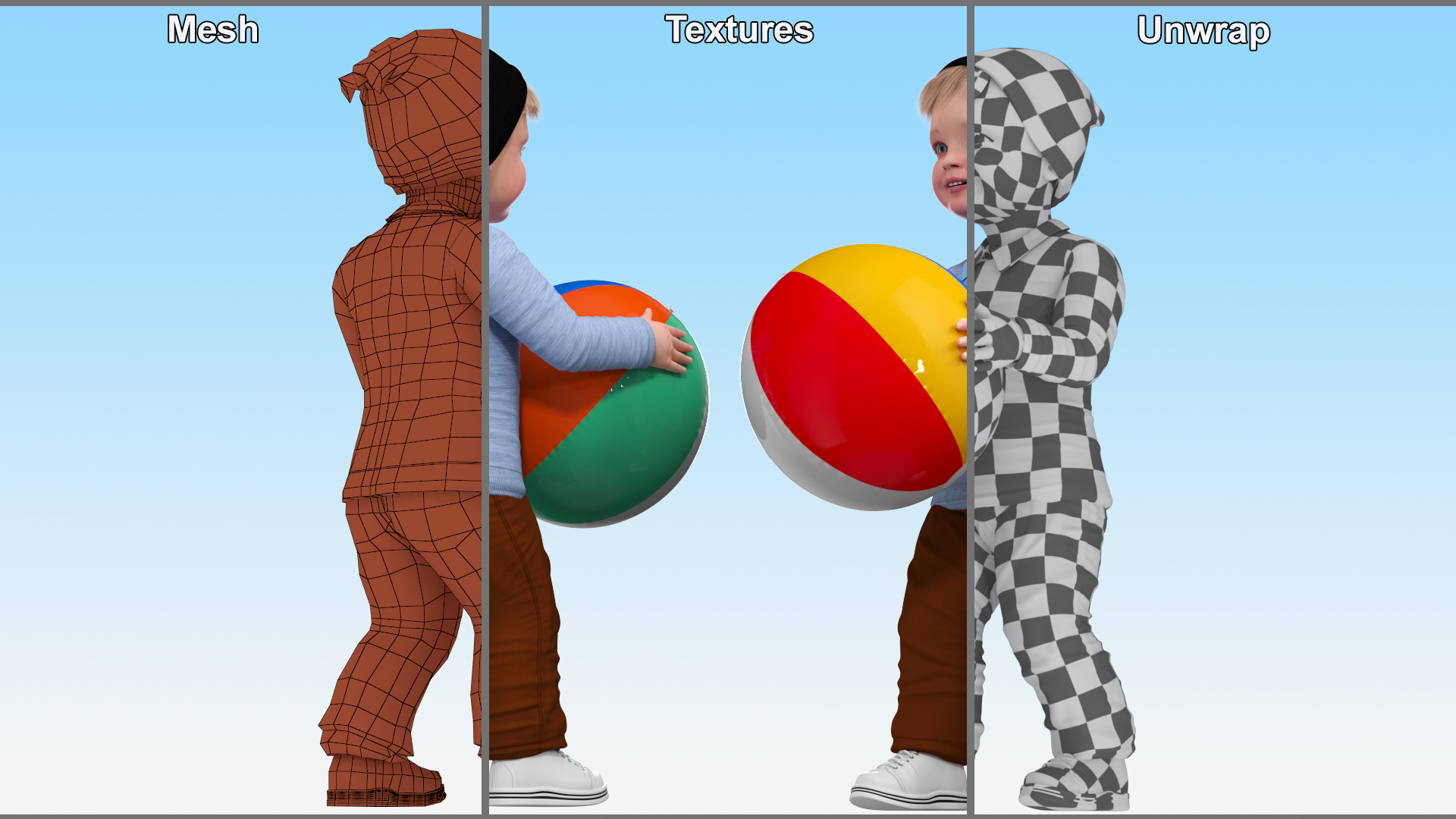 One Year Old Boy Playing with Ball 3D model