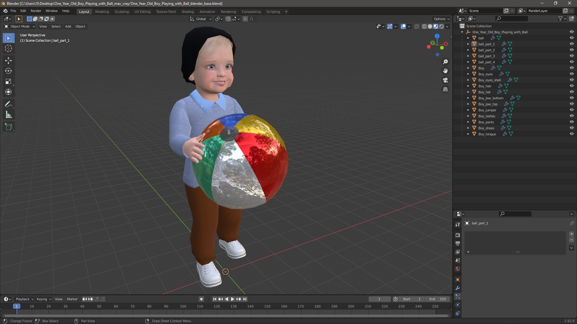 One Year Old Boy Playing with Ball 3D model