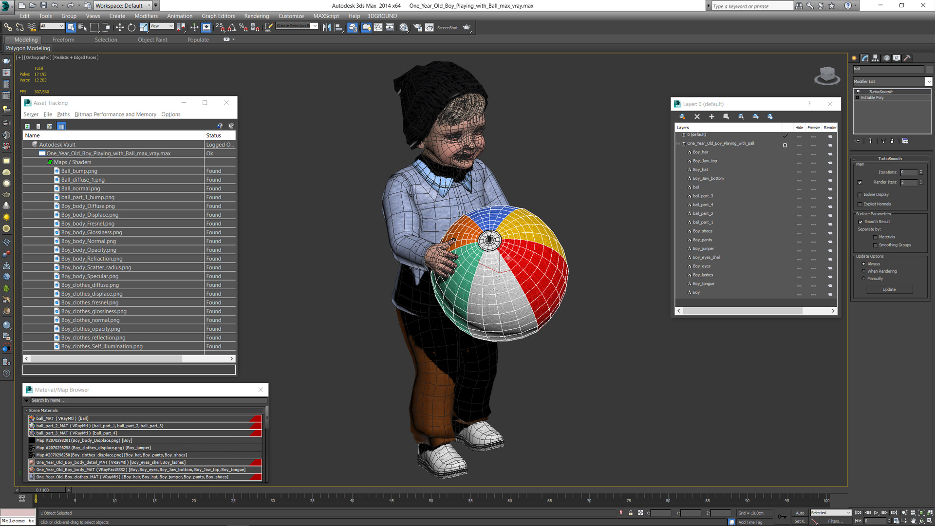 One Year Old Boy Playing with Ball 3D model