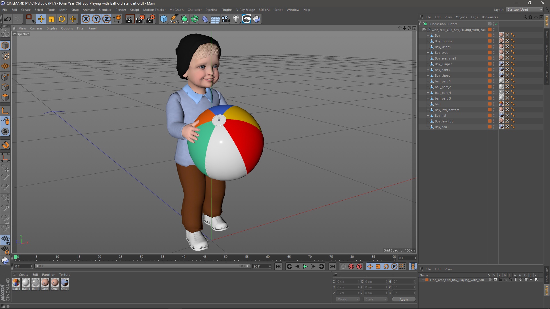 One Year Old Boy Playing with Ball 3D model