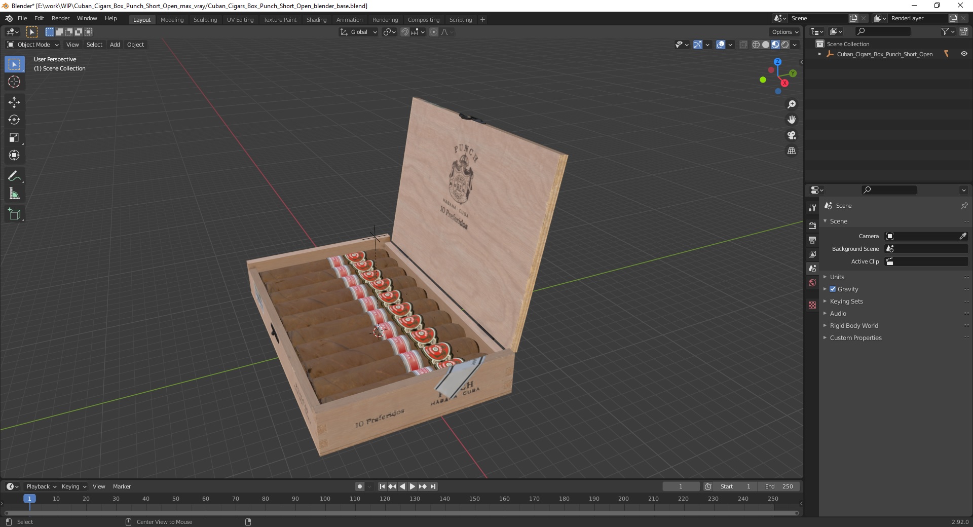 3D Cuban Cigars Box Punch Short Open model