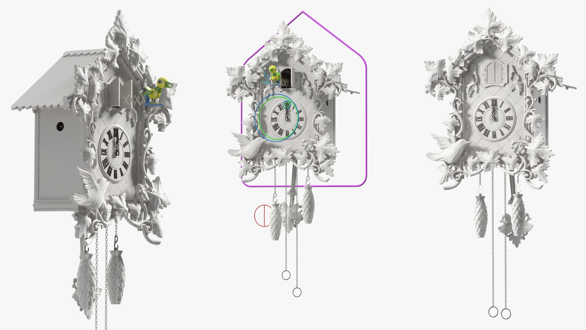 Wooden Cuckoo Clock White Rigged 3D