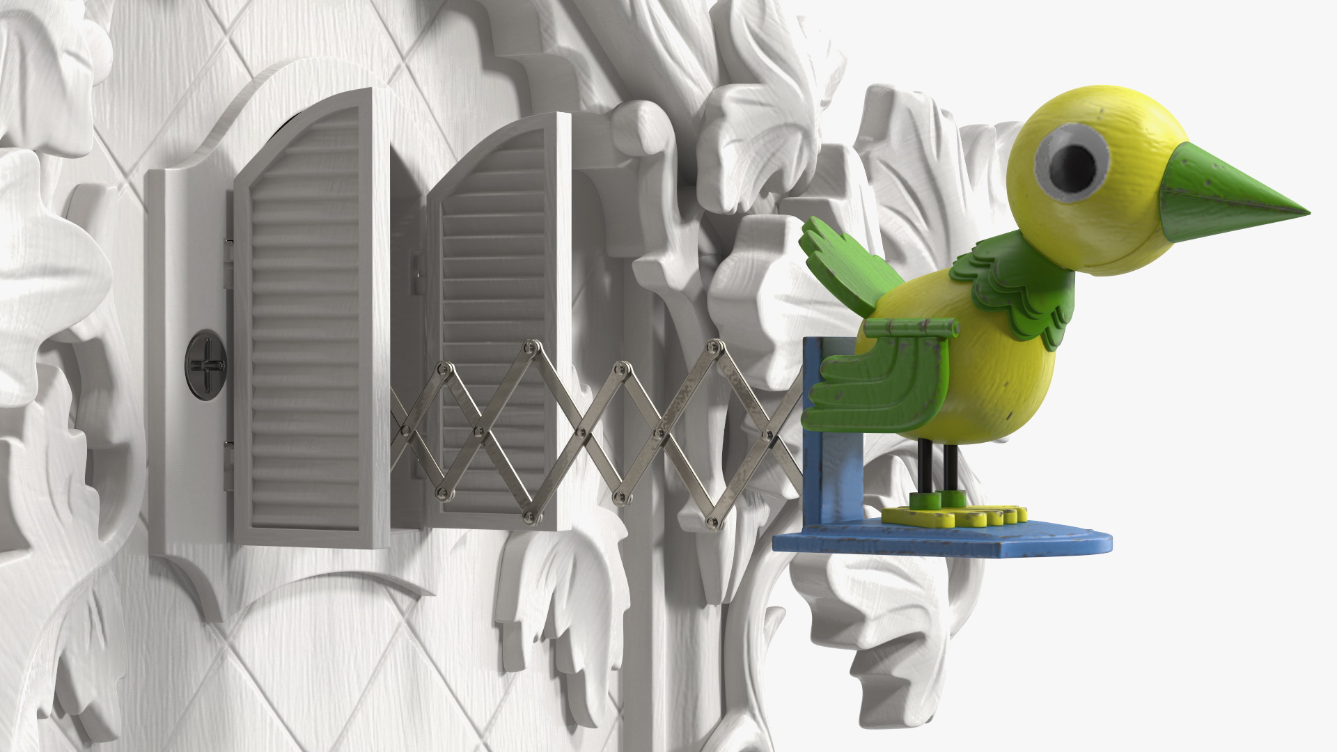 Wooden Cuckoo Clock White Rigged 3D