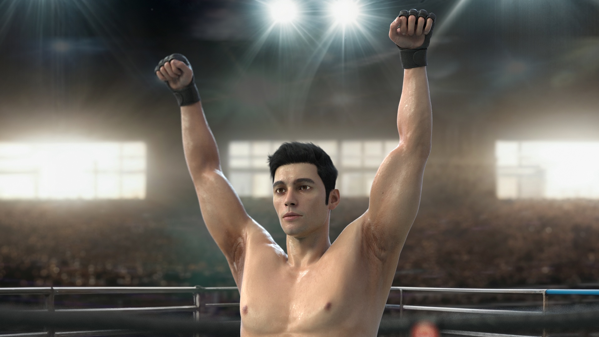 UFC MMA Fighter in Victory Pose Sweaty Fur 3D