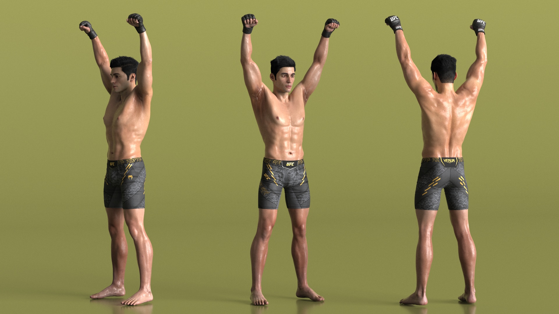 UFC MMA Fighter in Victory Pose Sweaty Fur 3D