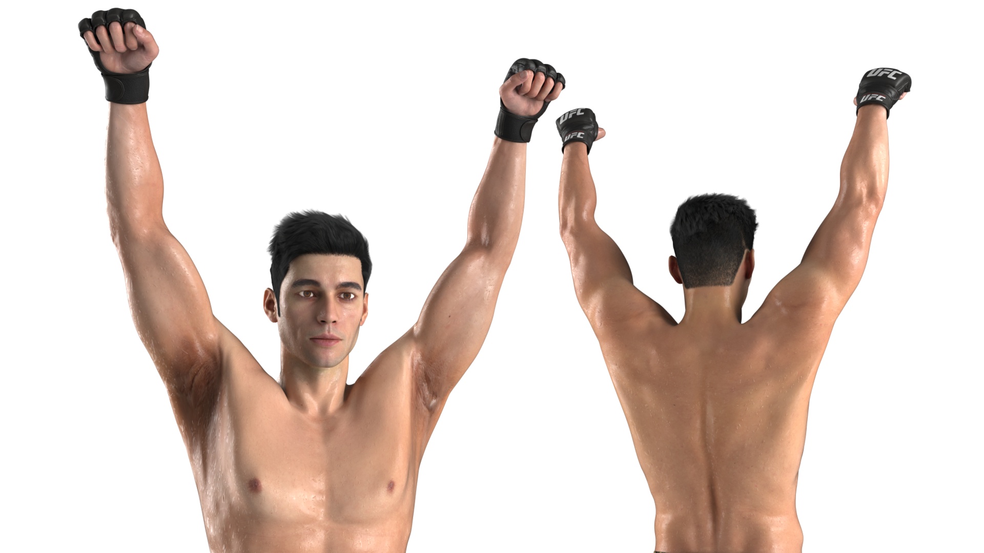 UFC MMA Fighter in Victory Pose Sweaty Fur 3D