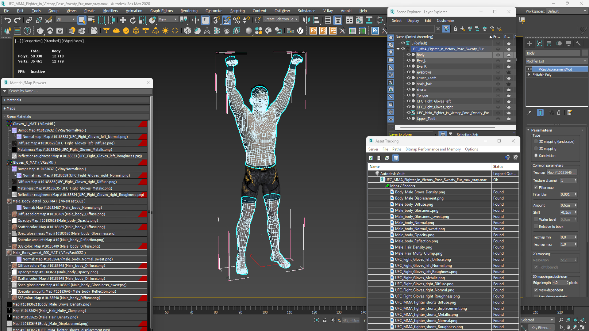 UFC MMA Fighter in Victory Pose Sweaty Fur 3D