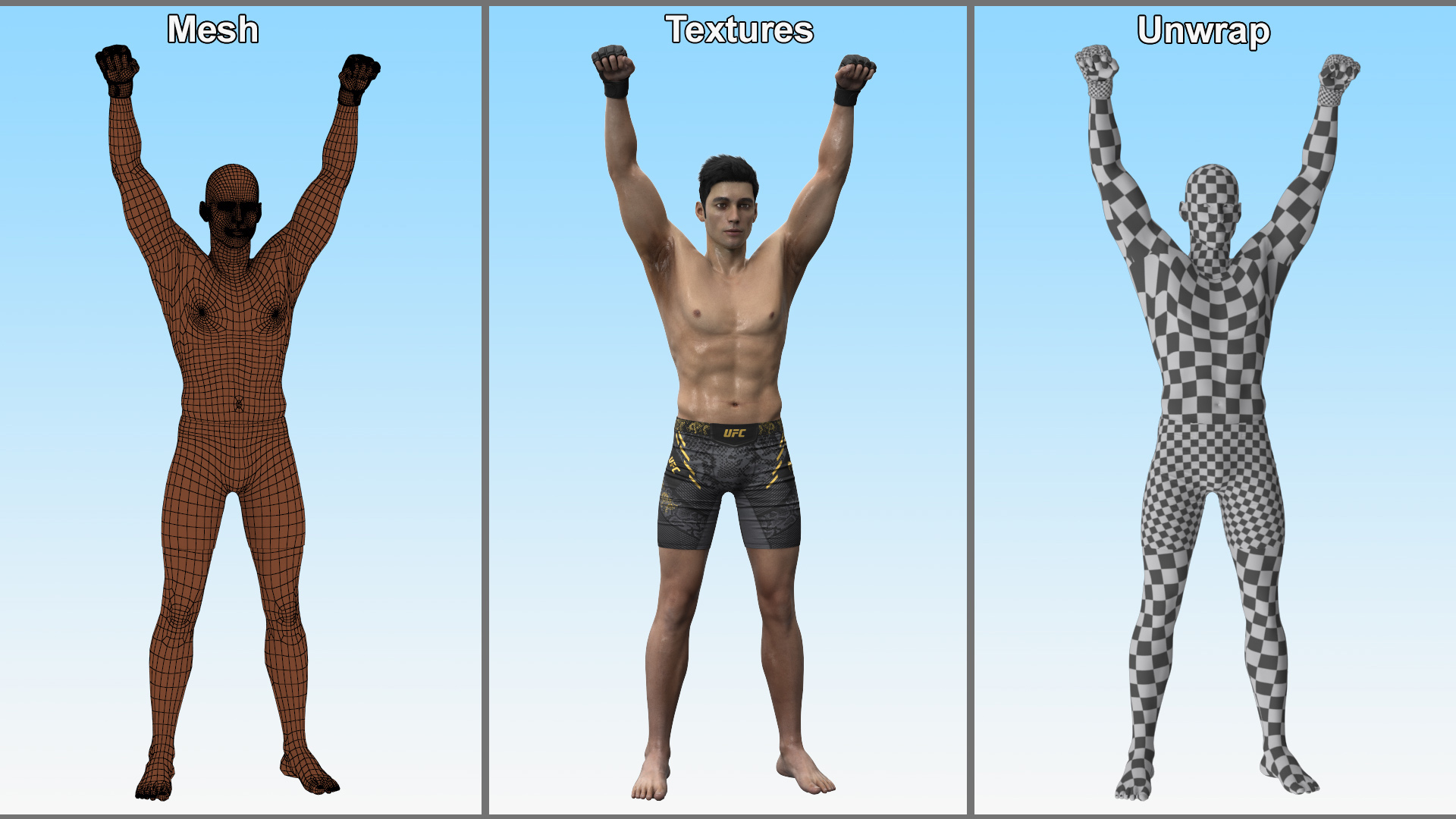 UFC MMA Fighter in Victory Pose Sweaty Fur 3D