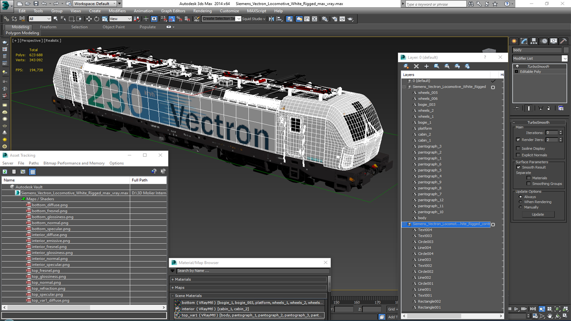 3D Siemens Vectron Locomotive White Rigged for Cinema 4D model