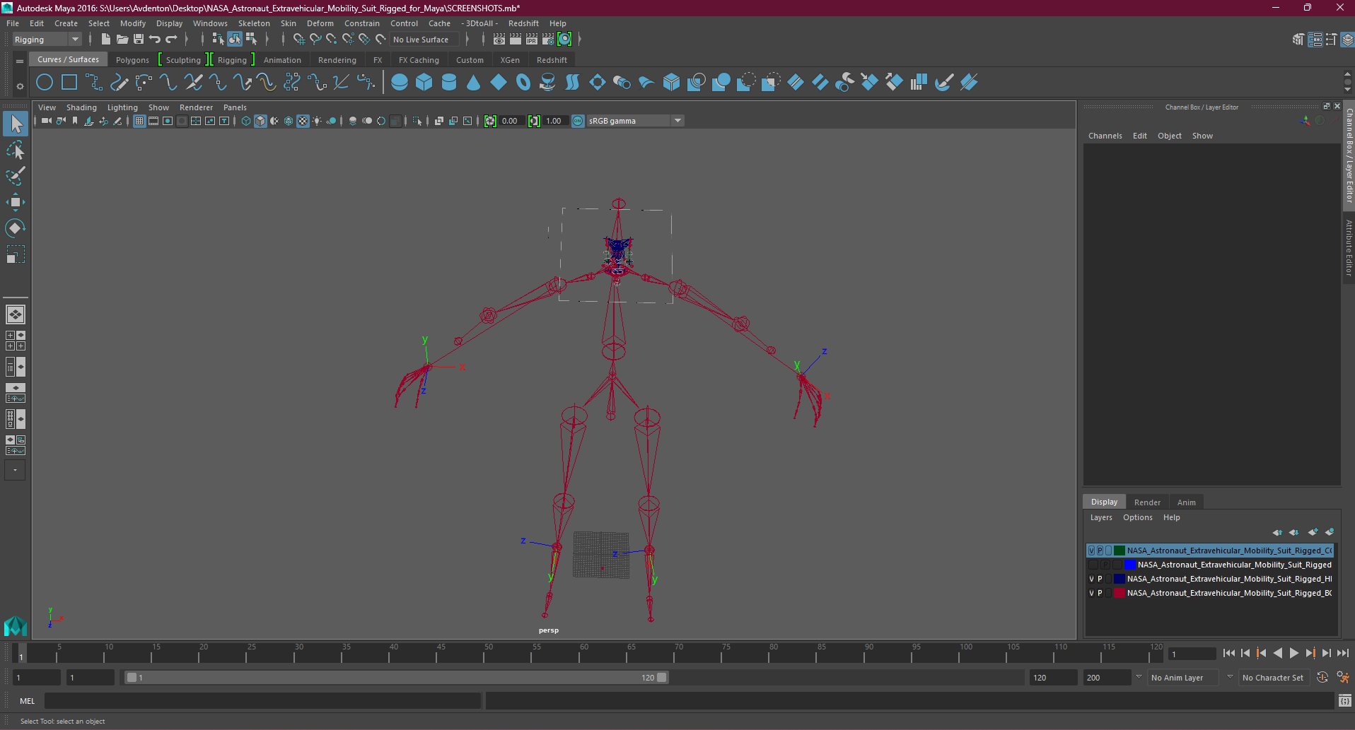 NASA Astronaut Extravehicular Mobility Suit Rigged for Maya 3D model
