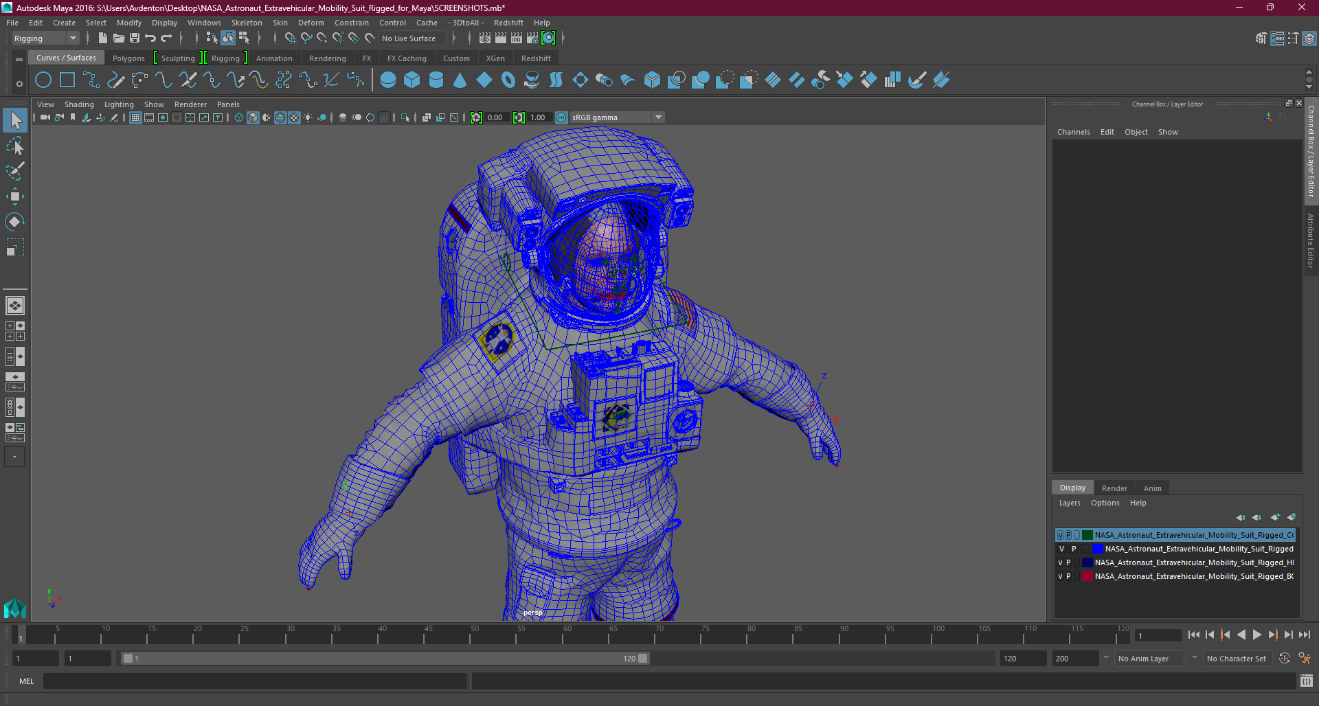 NASA Astronaut Extravehicular Mobility Suit Rigged for Maya 3D model