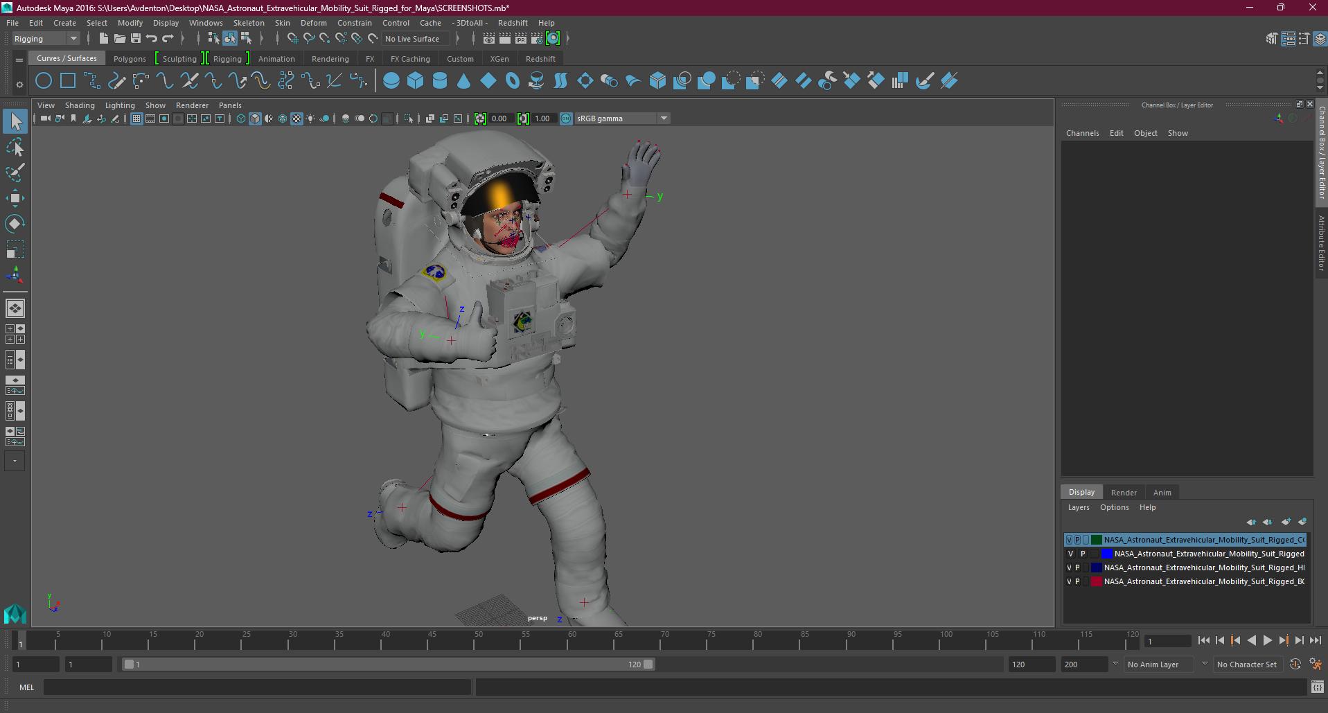 NASA Astronaut Extravehicular Mobility Suit Rigged for Maya 3D model