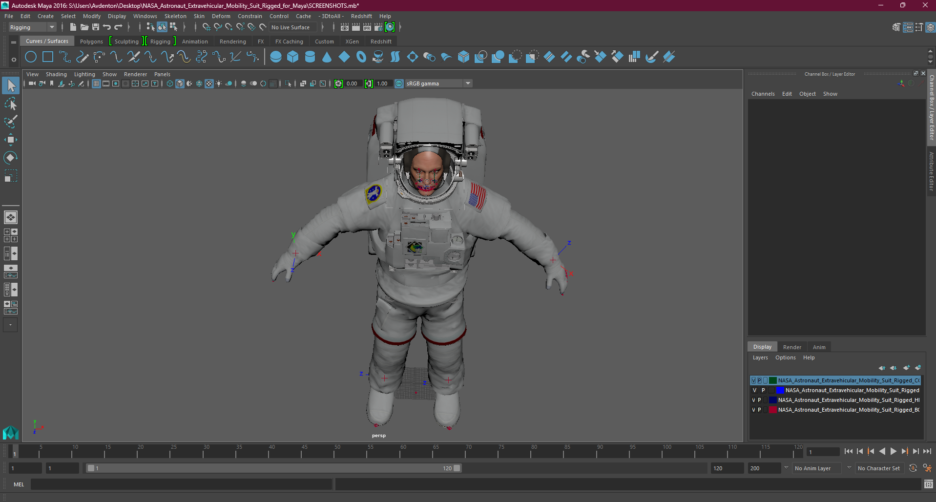 NASA Astronaut Extravehicular Mobility Suit Rigged for Maya 3D model