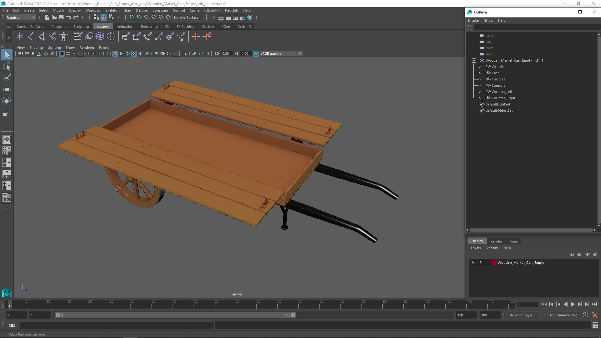 Wooden Market Cart Empty 3D model