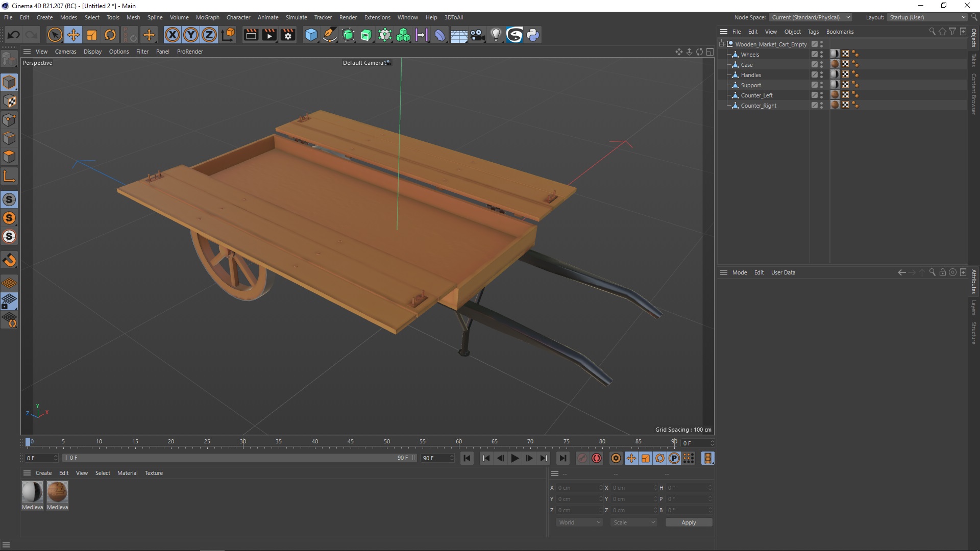 Wooden Market Cart Empty 3D model