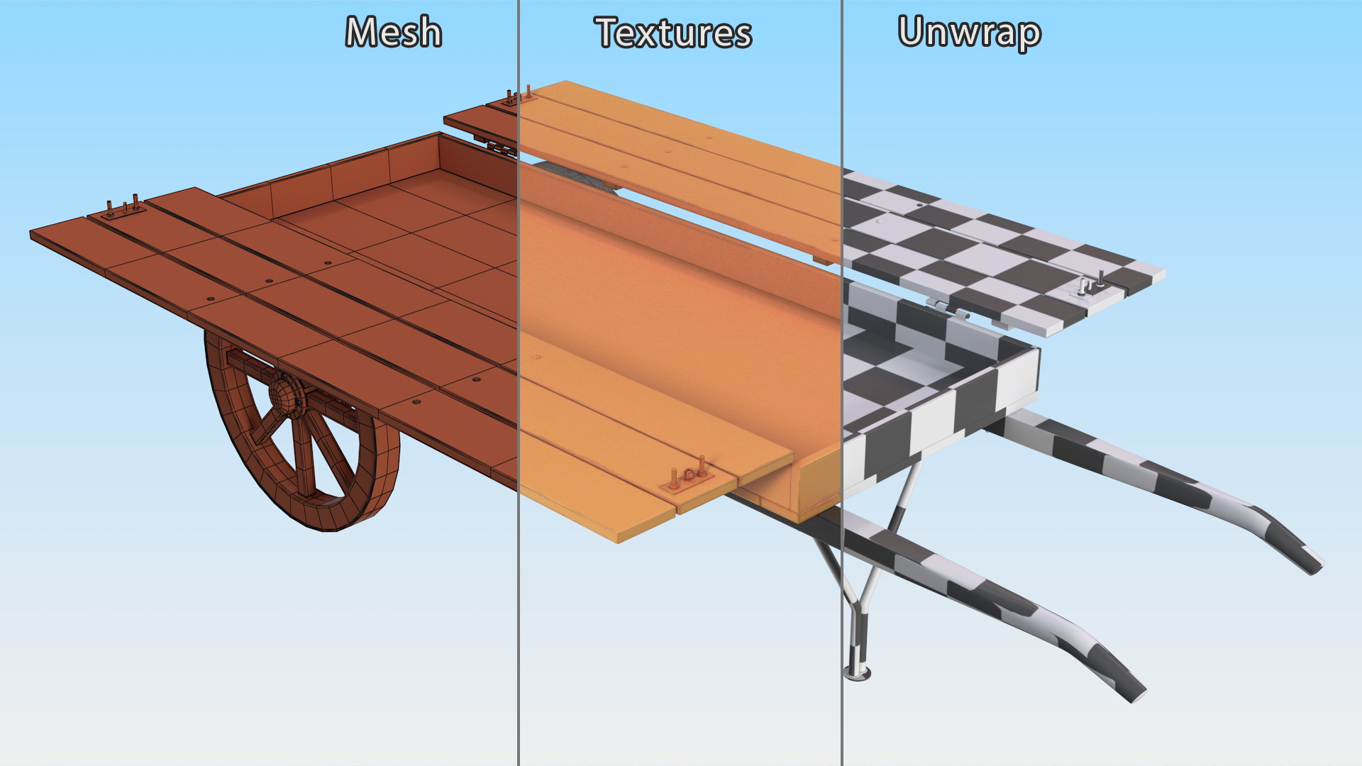 Wooden Market Cart Empty 3D model
