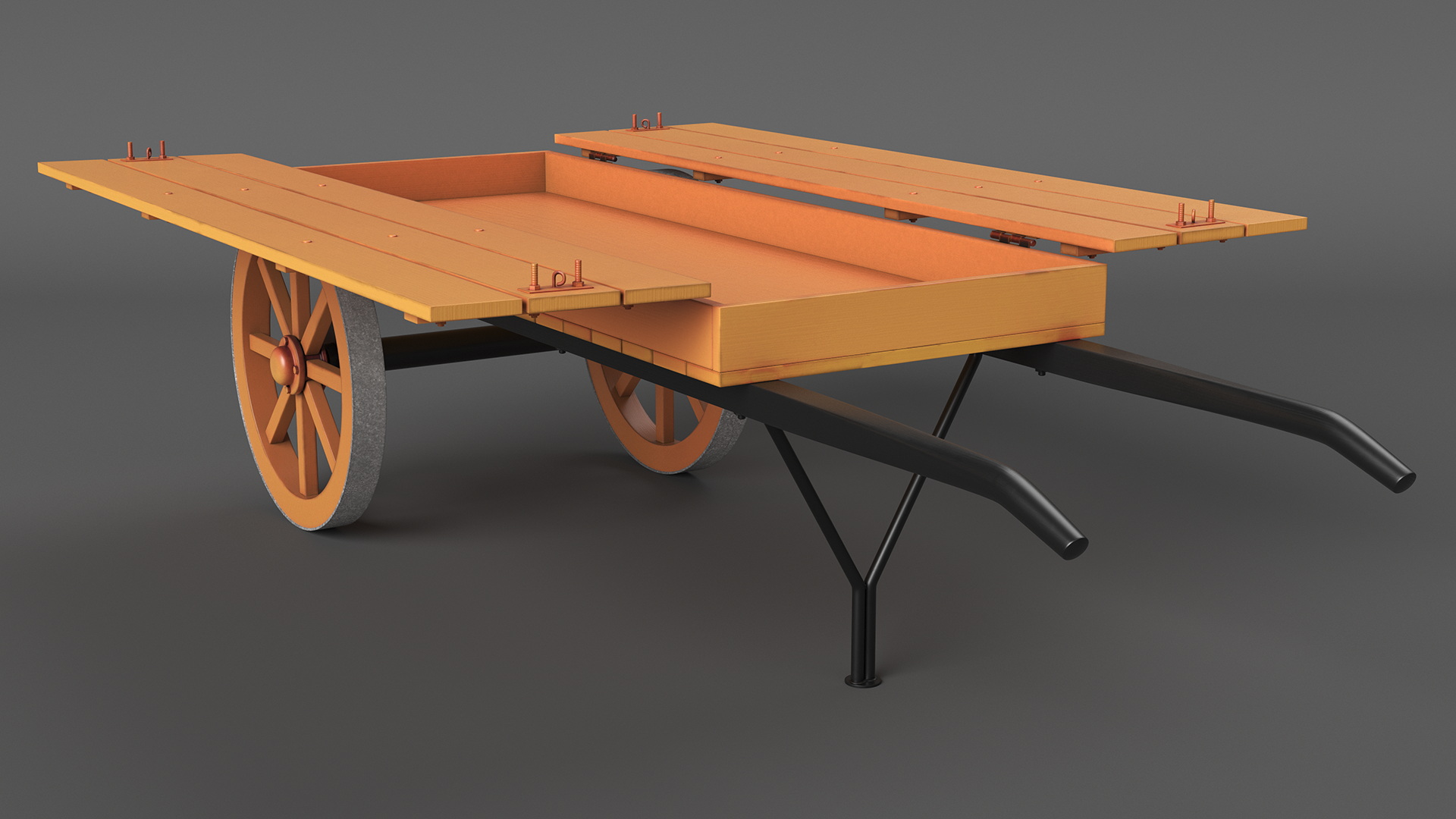 Wooden Market Cart Empty 3D model