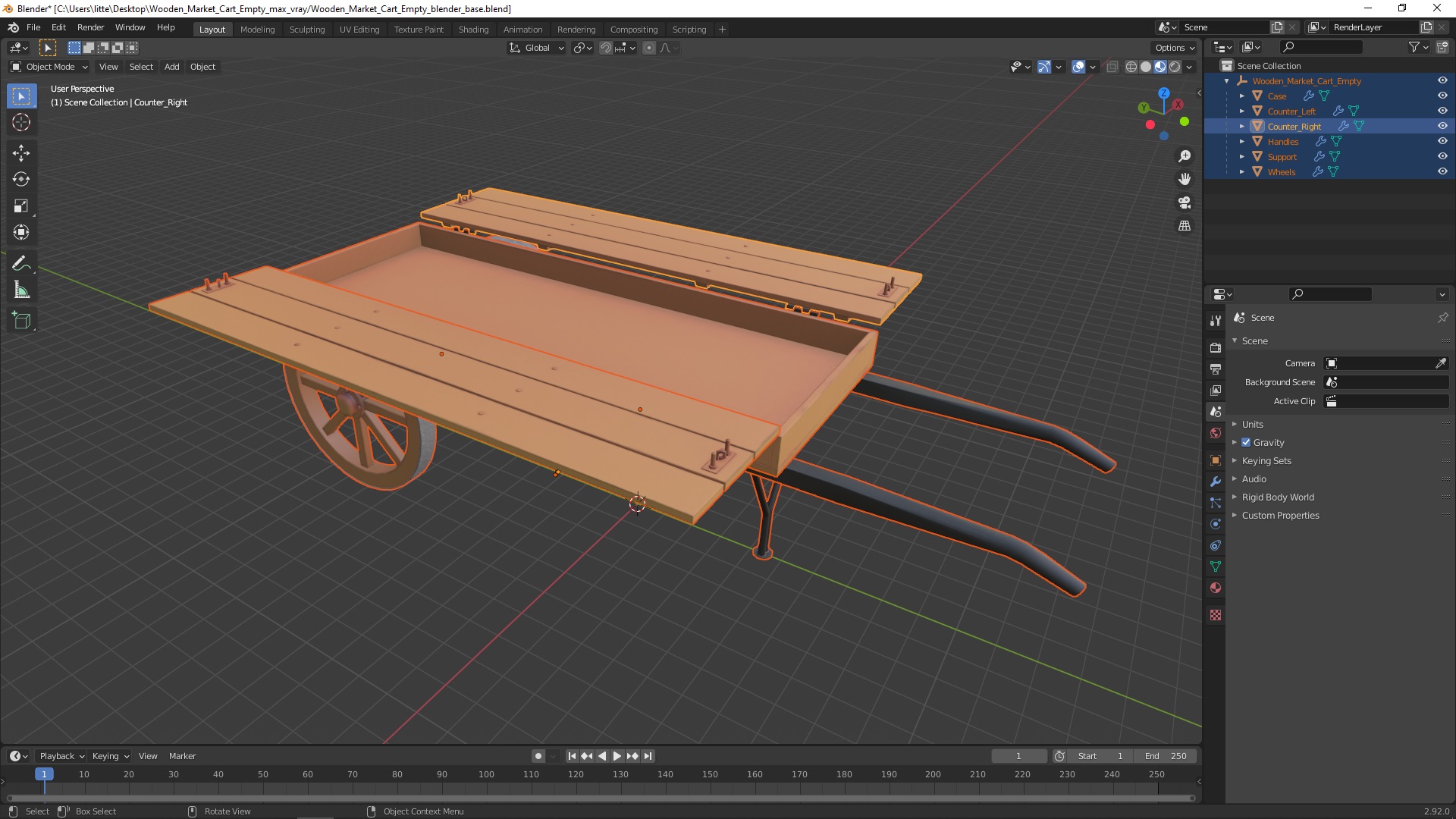 Wooden Market Cart Empty 3D model