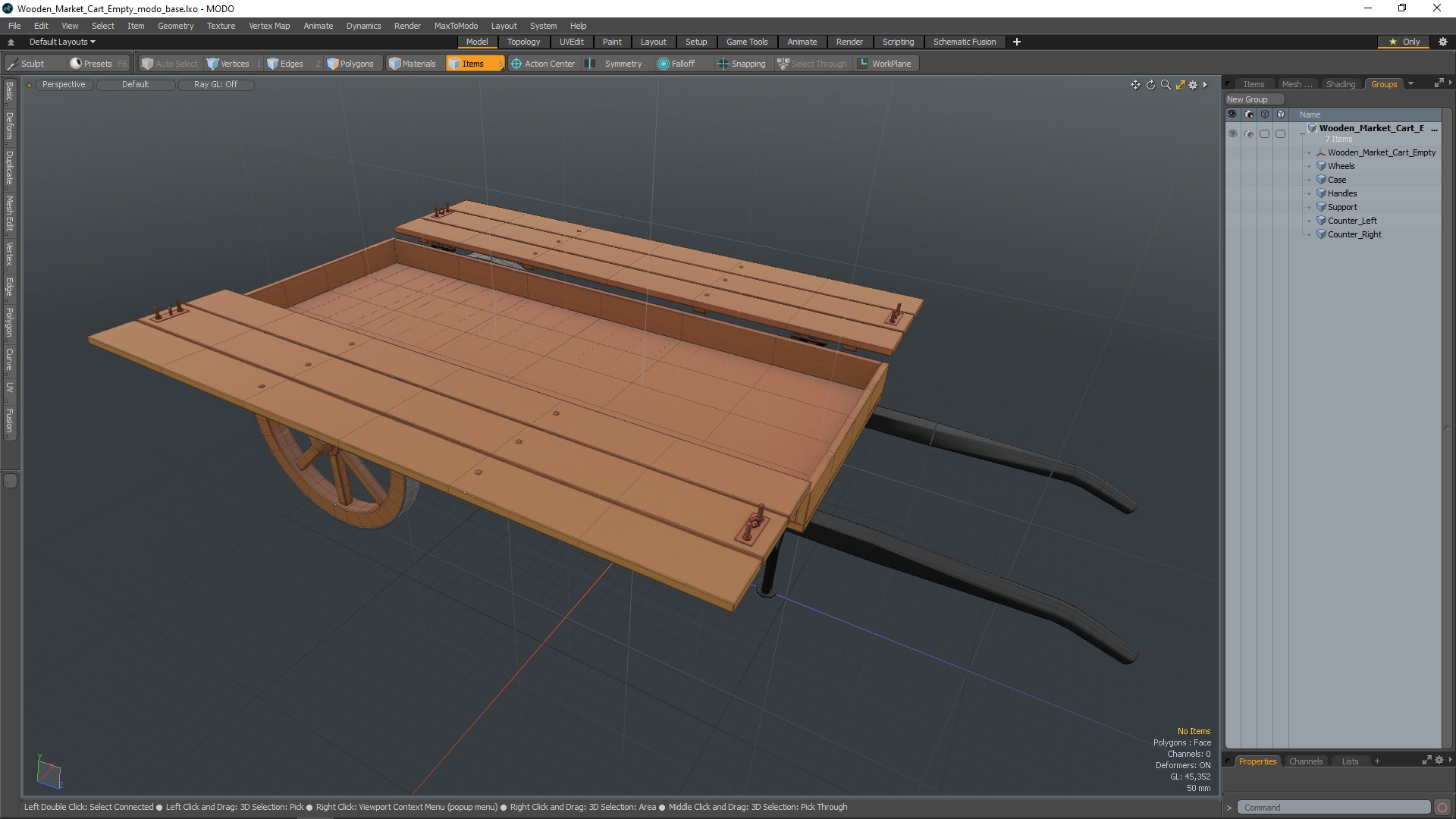Wooden Market Cart Empty 3D model