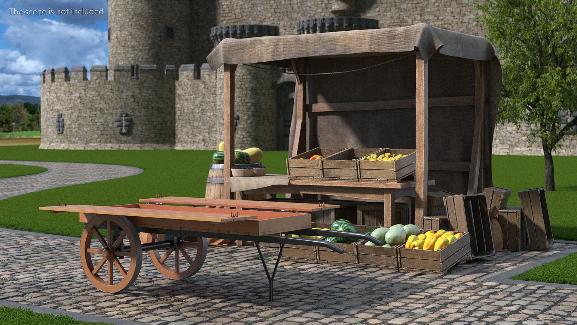 Wooden Market Cart Empty 3D model