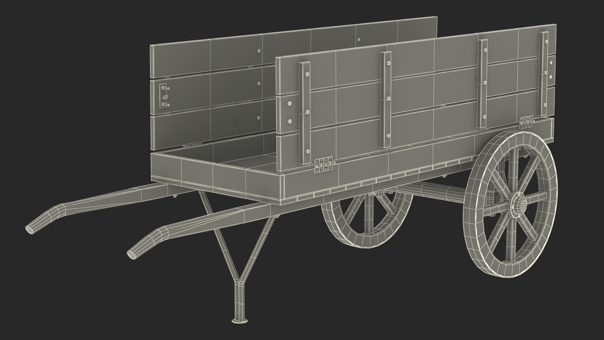 Wooden Market Cart Empty 3D model