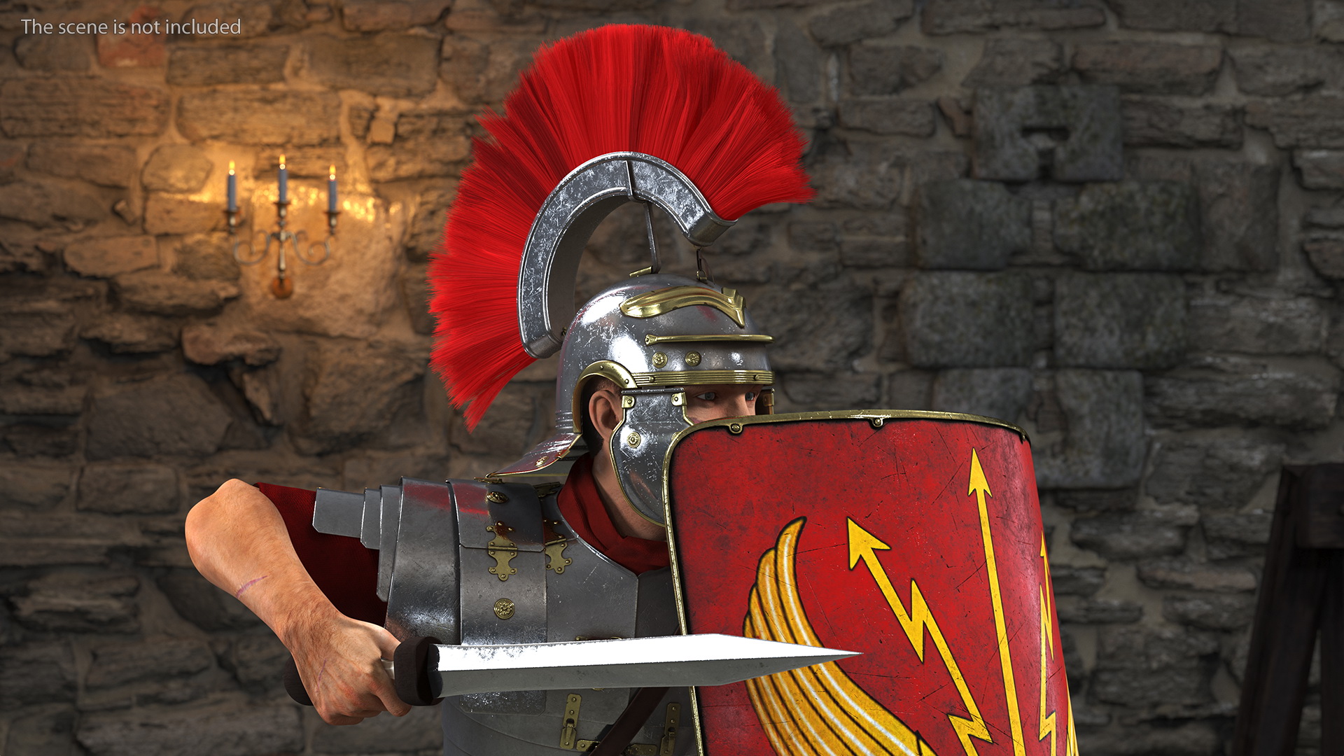 Veteran Roman Legionnaire with Gladius Attack Pose Fur 3D model
