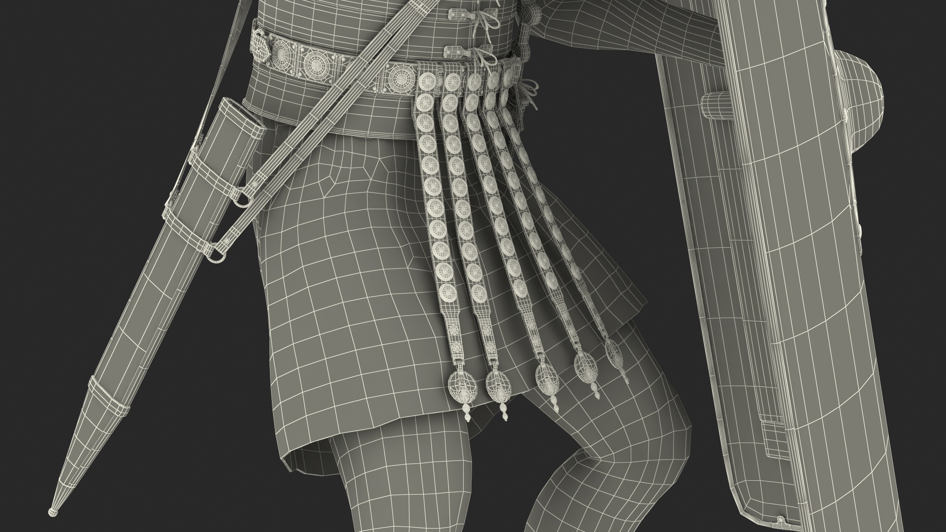 Veteran Roman Legionnaire with Gladius Attack Pose Fur 3D model