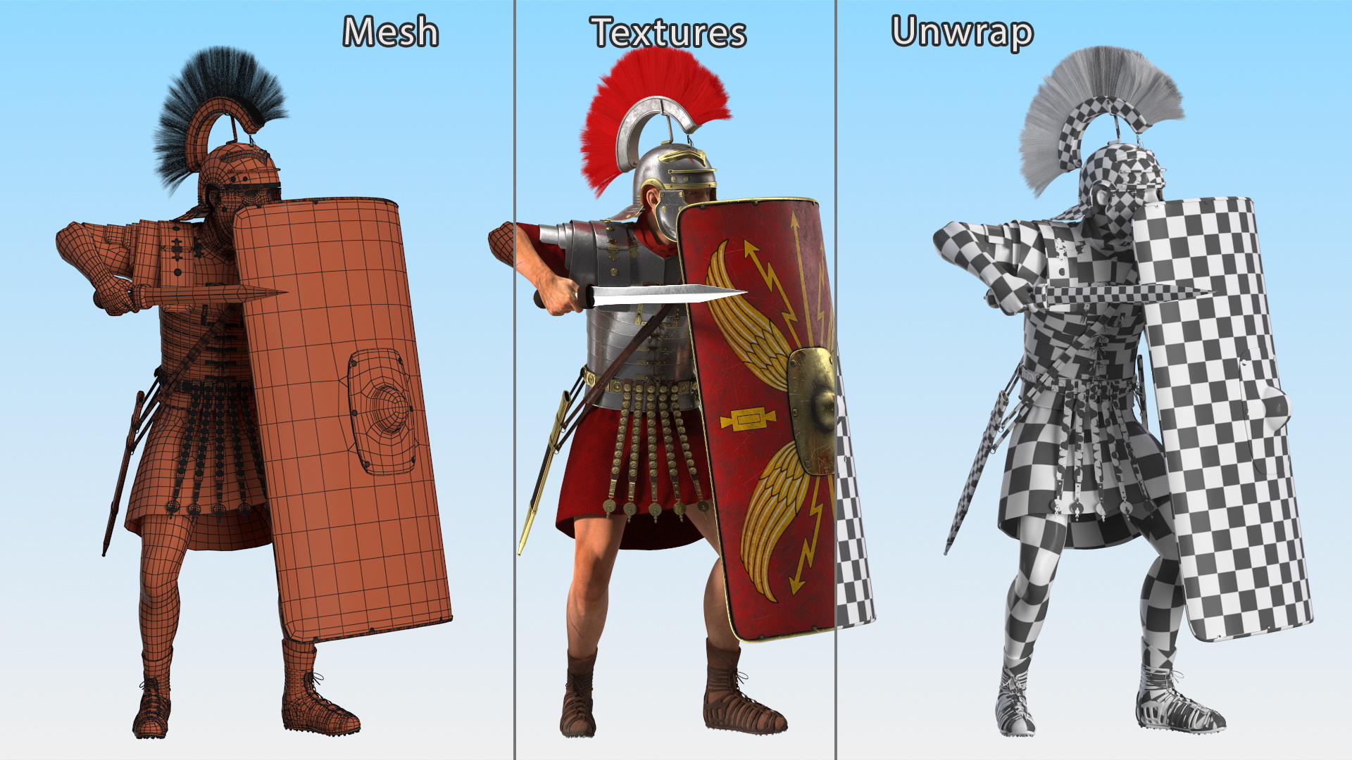 Veteran Roman Legionnaire with Gladius Attack Pose Fur 3D model