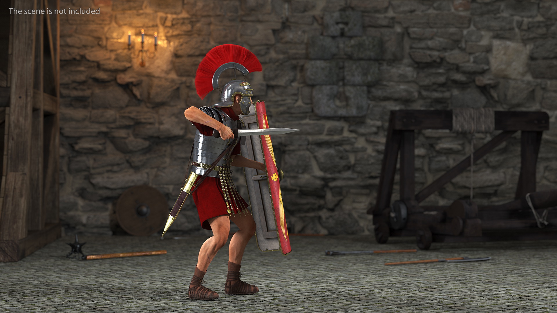 Veteran Roman Legionnaire with Gladius Attack Pose Fur 3D model