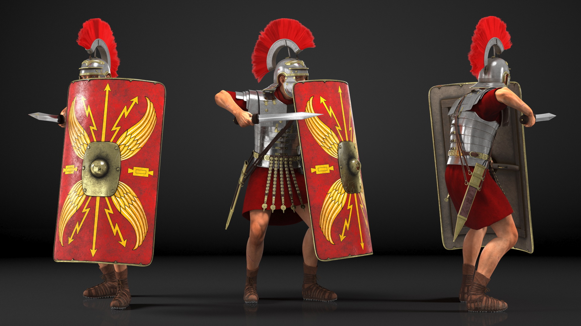 Veteran Roman Legionnaire with Gladius Attack Pose Fur 3D model