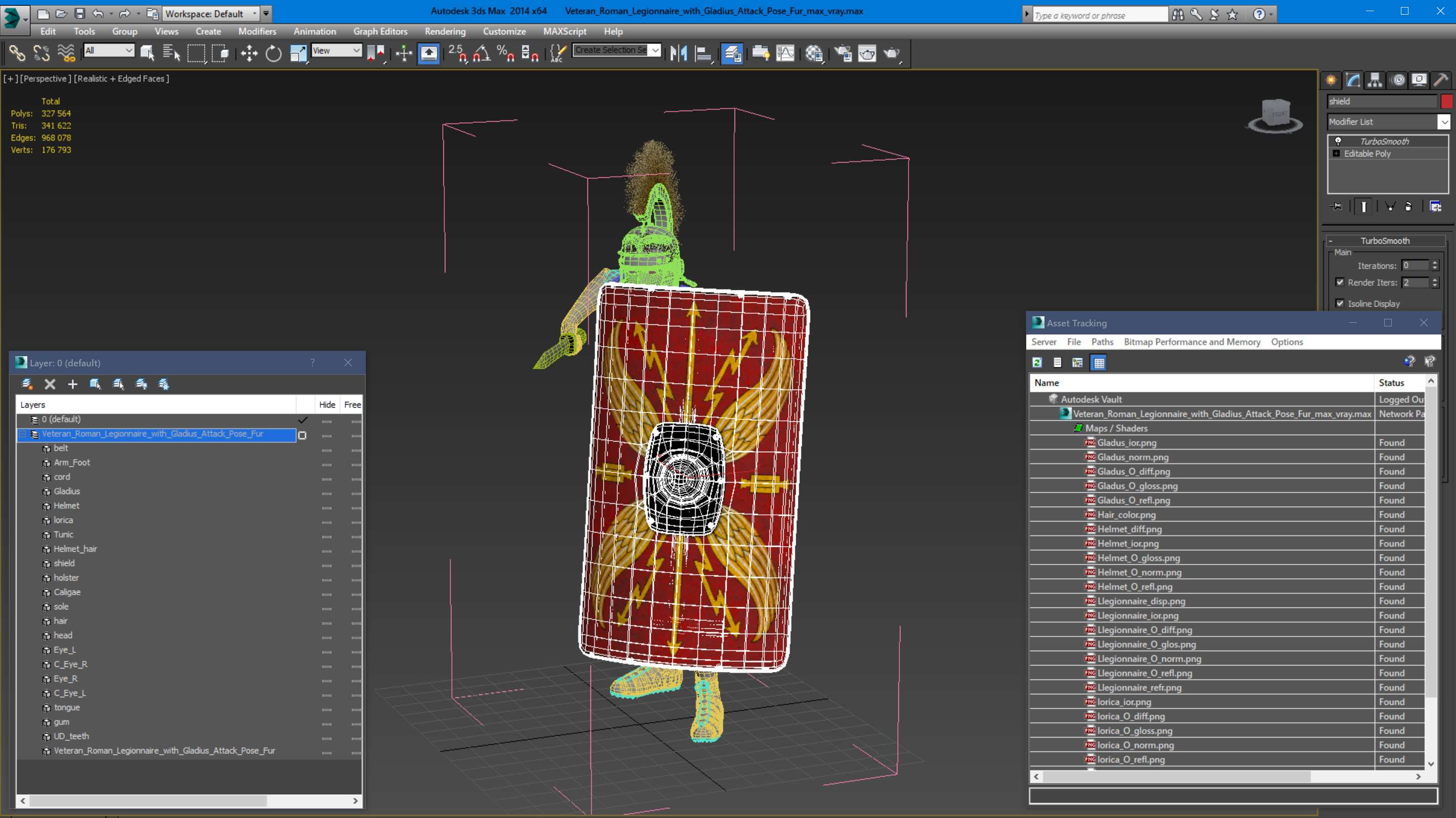 Veteran Roman Legionnaire with Gladius Attack Pose Fur 3D model