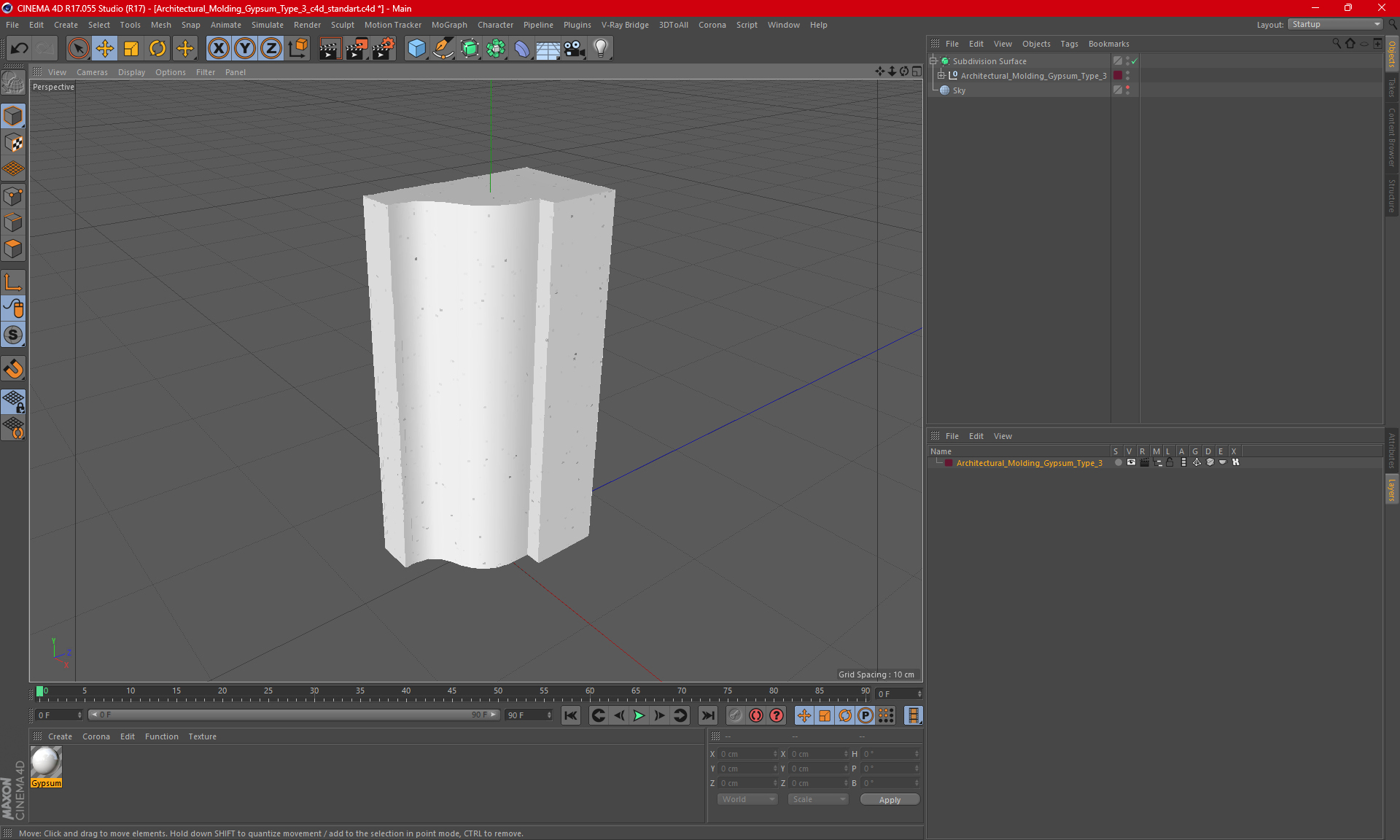 3D model Architectural Molding Gypsum Type 3