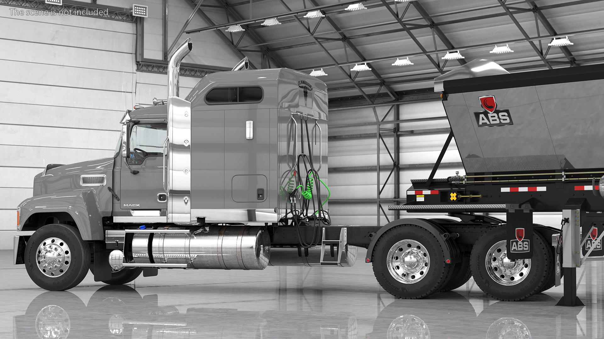 3D model Truck Mack CHU613 With Trailer ABS LRC Unload