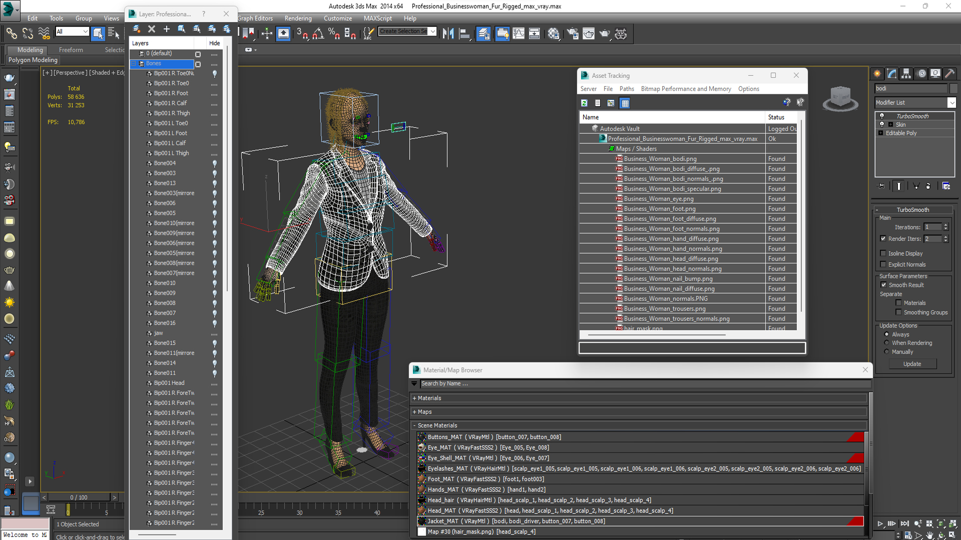 Professional Businesswoman Fur Rigged 3D