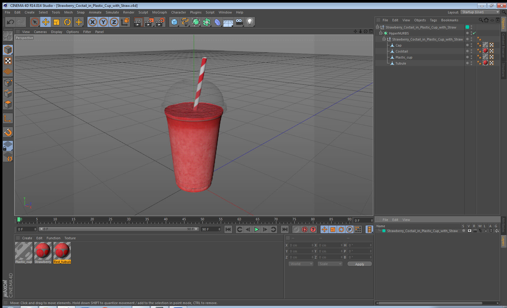 3D model Strawberry Cocktail in Plastic Cup with Straw