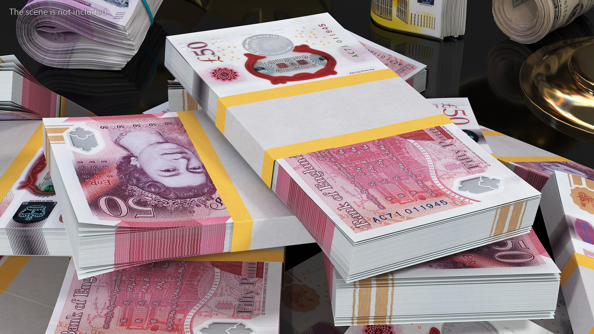 3D Pile of Money 50 Pounds model