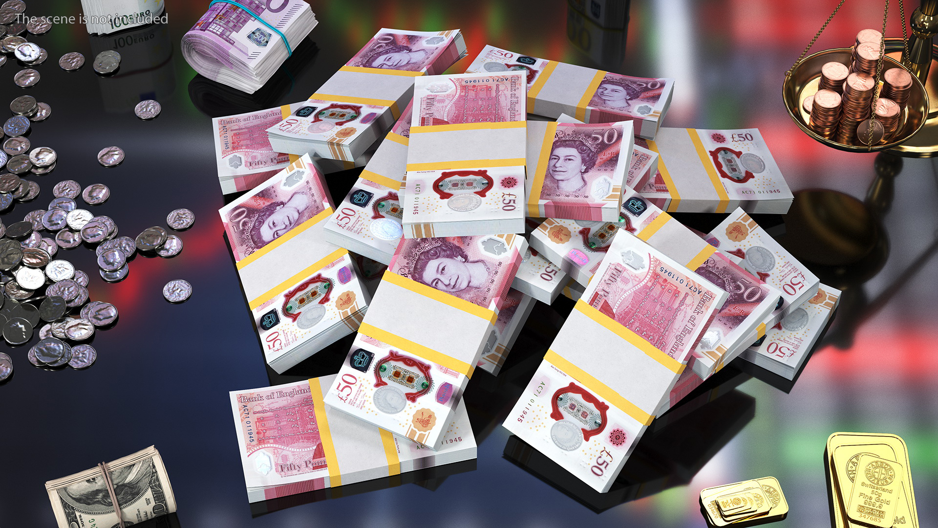 3D Pile of Money 50 Pounds model
