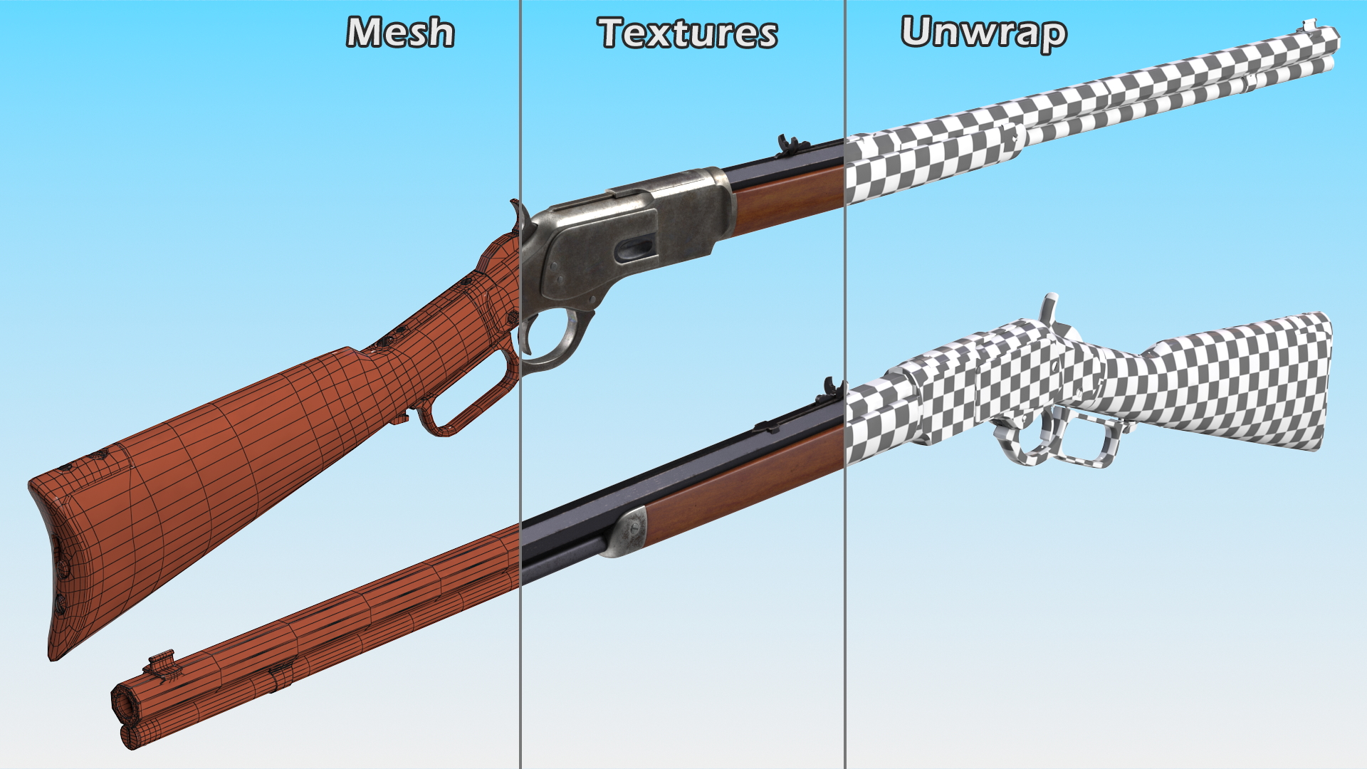 3D model Winchester Model 1873 Patina Case Rigged